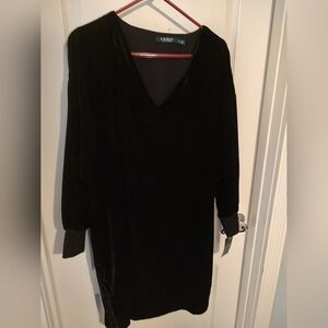 Ralph Lauren Black Long Sleeve Velour Dress Size 16